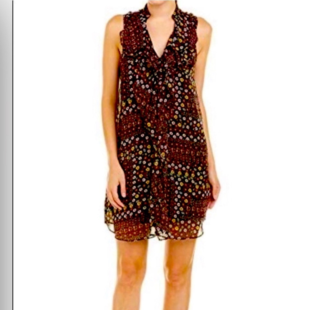 BCBGMaxAzria sleeveless floral ruffle dress